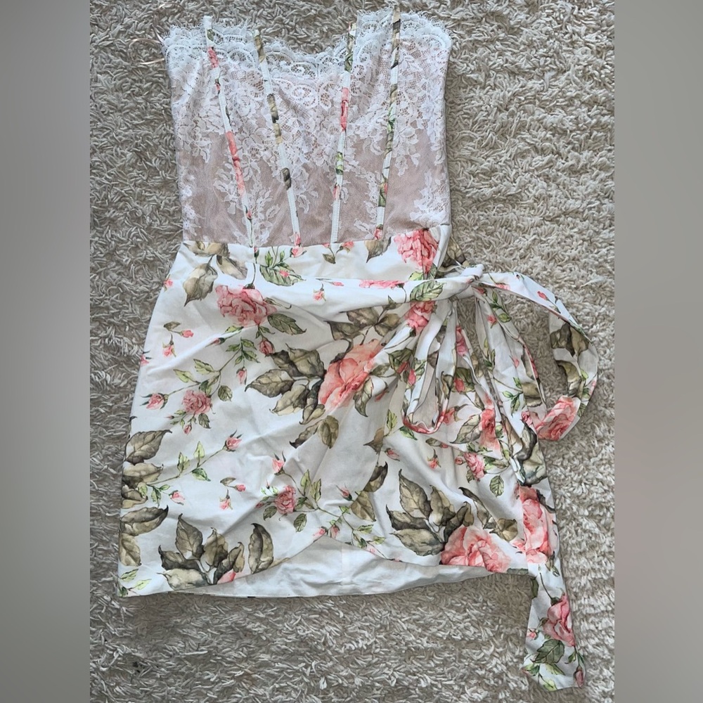 Dolls Kill KLESIS whit Pink floral lace strapless dress Medium M